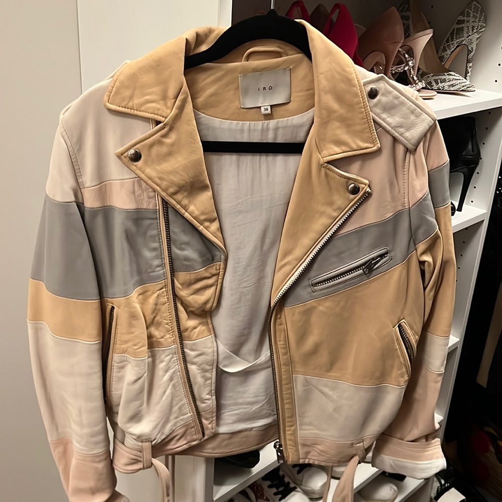 IRO colorblock leather jacket with belt. Excellent condition